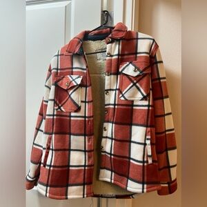 XS ORANGE PLAID FLANNEL SHERPA JACKET